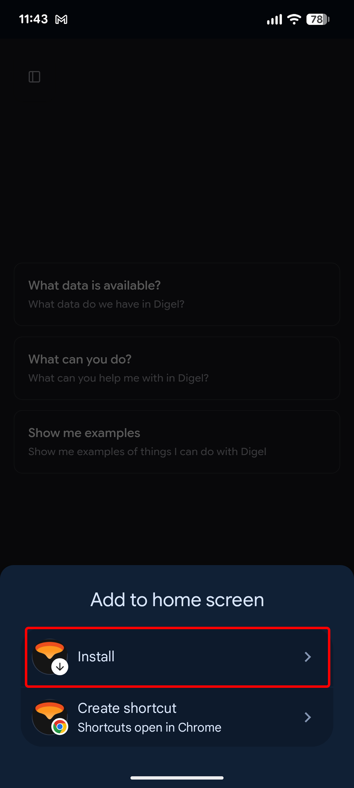 Digel app on home screen